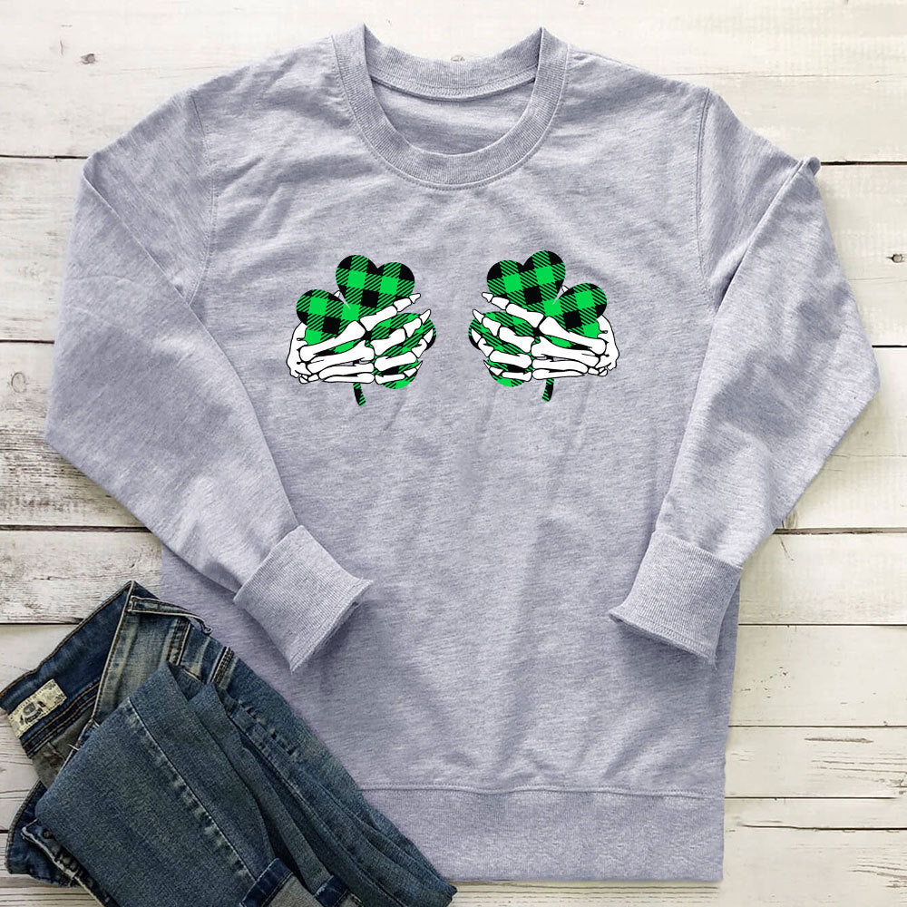 Skeleton Hand Clover Printed Hoodie